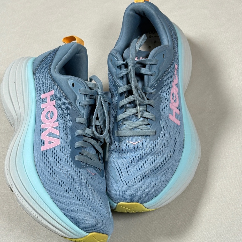 Hoka Bondi 8 Shadow Dusk Blue Pink Womens Size 7 B Running Shoes NO INSOLES